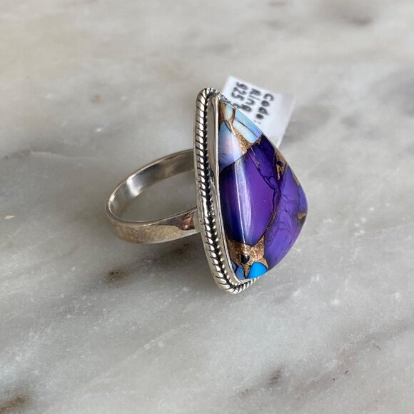 NEW Purple Dahlia Turquoise Braided Sterling Silver Ring Size 8 - Picture 2 of 5